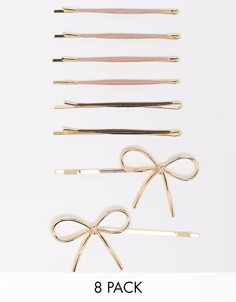 

Набор из 8 металлических эмалевых невидимок-невидимок с объемными заколками и бантиками - палисандровое дерево Kitsch