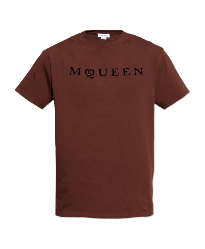 Футболка с логотипом и бархатистой отделкой. Alexander Mcqueen, коричневый