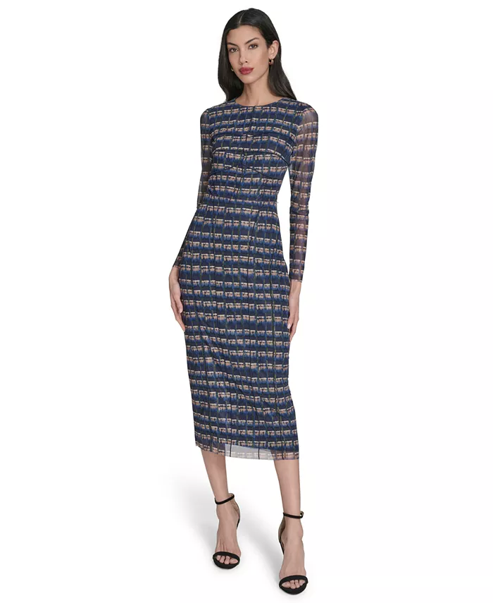 

Женское облегающее платье с длинными рукавами из сетчатого принта Vince Camuto