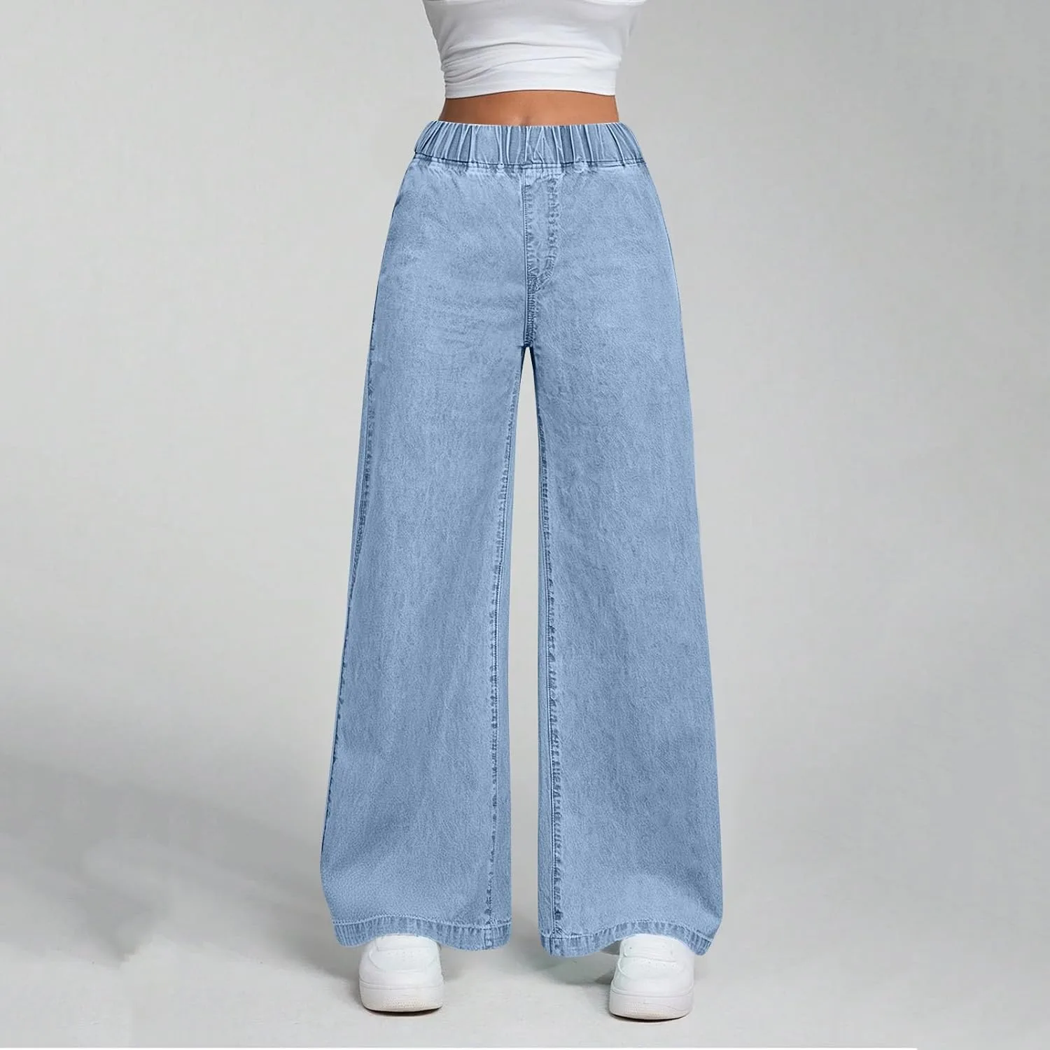 Джинсы для женщин Stretchy High Waisted Boyfriend Baggy с карманами — фото 2