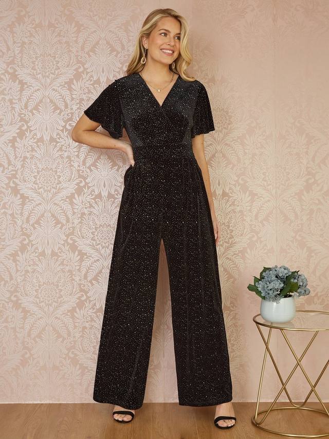 

Блестящий бархатный комбинезон Yumi, черный