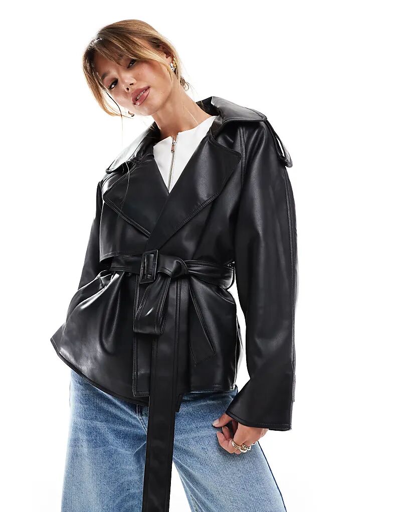 

Тренчкот из искусственной кожи черного цвета ASOS DESIGN