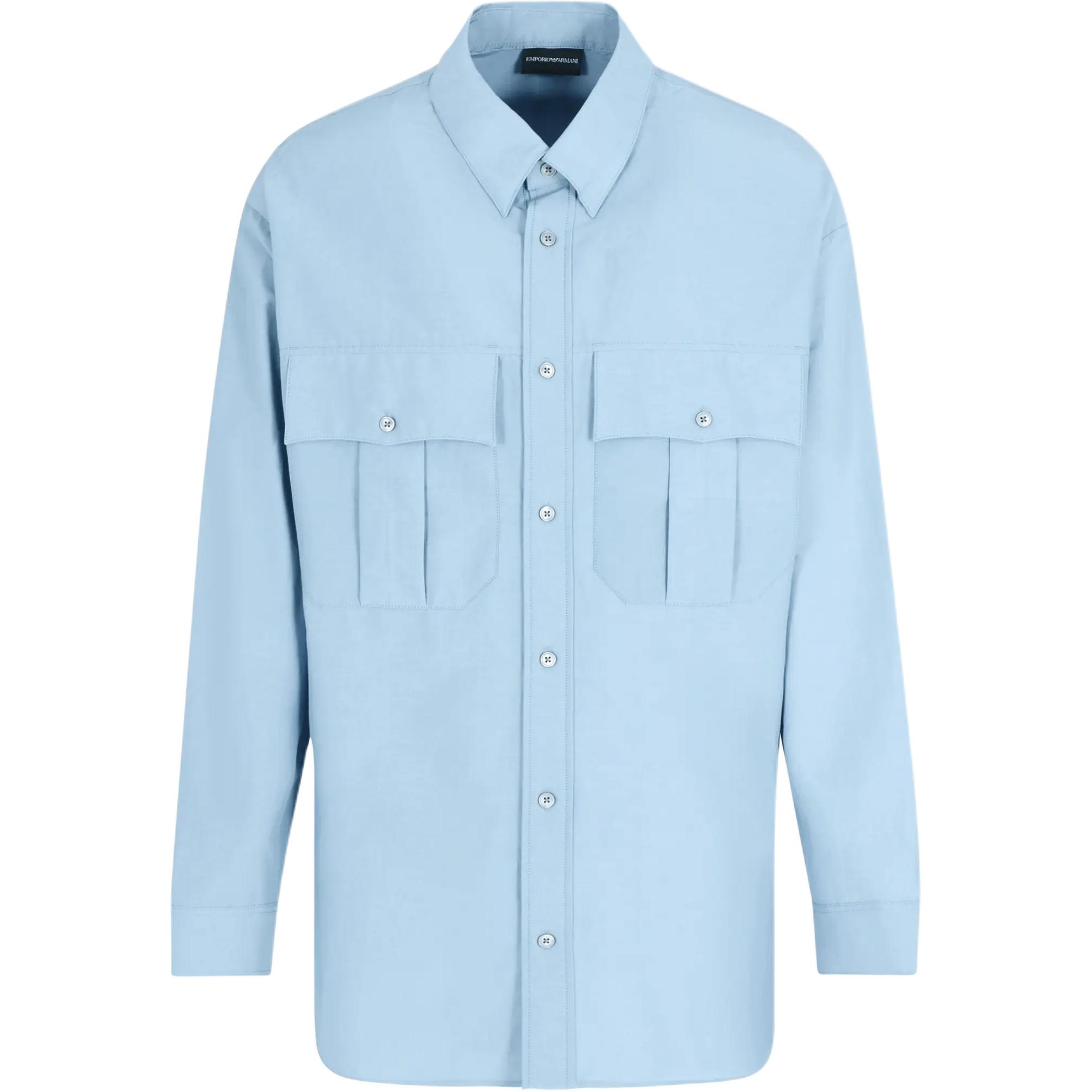 

Боксерская рубашка из смесового шелка с карманами EMPORIO ARMANI, синий