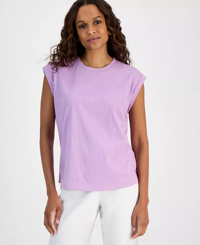 

Футболка из хлопка Petite Dew Drop с закатанными рукавами I.N.C. International Concepts, фиолетовый