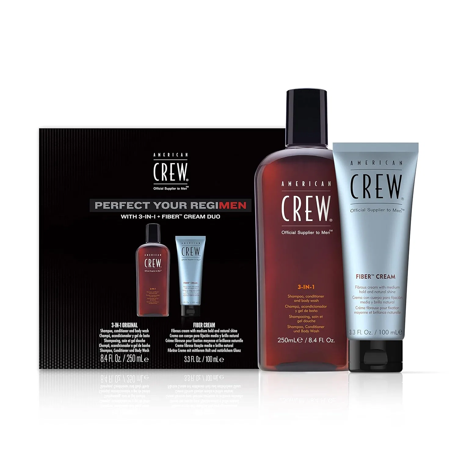 Набор для мужчин American Crew Duo Pack: крем для укладки Fibre Cream (100 мл) и шампунь-кондиционер-гель для душа 3-в-1 Original (250 мл) American Crew