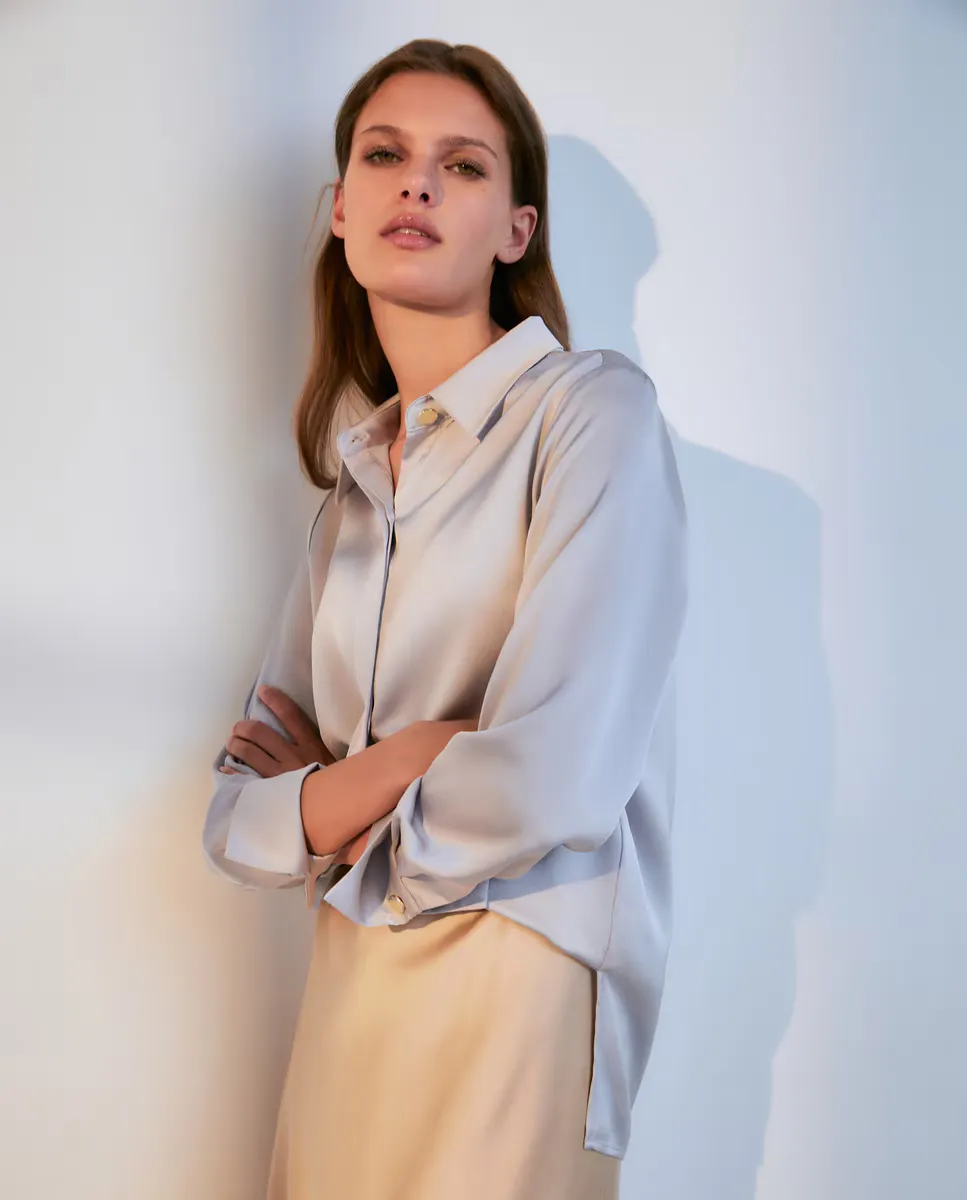 

Атласная блузка с длинными рукавами Woman El Corte Inglés, серый
