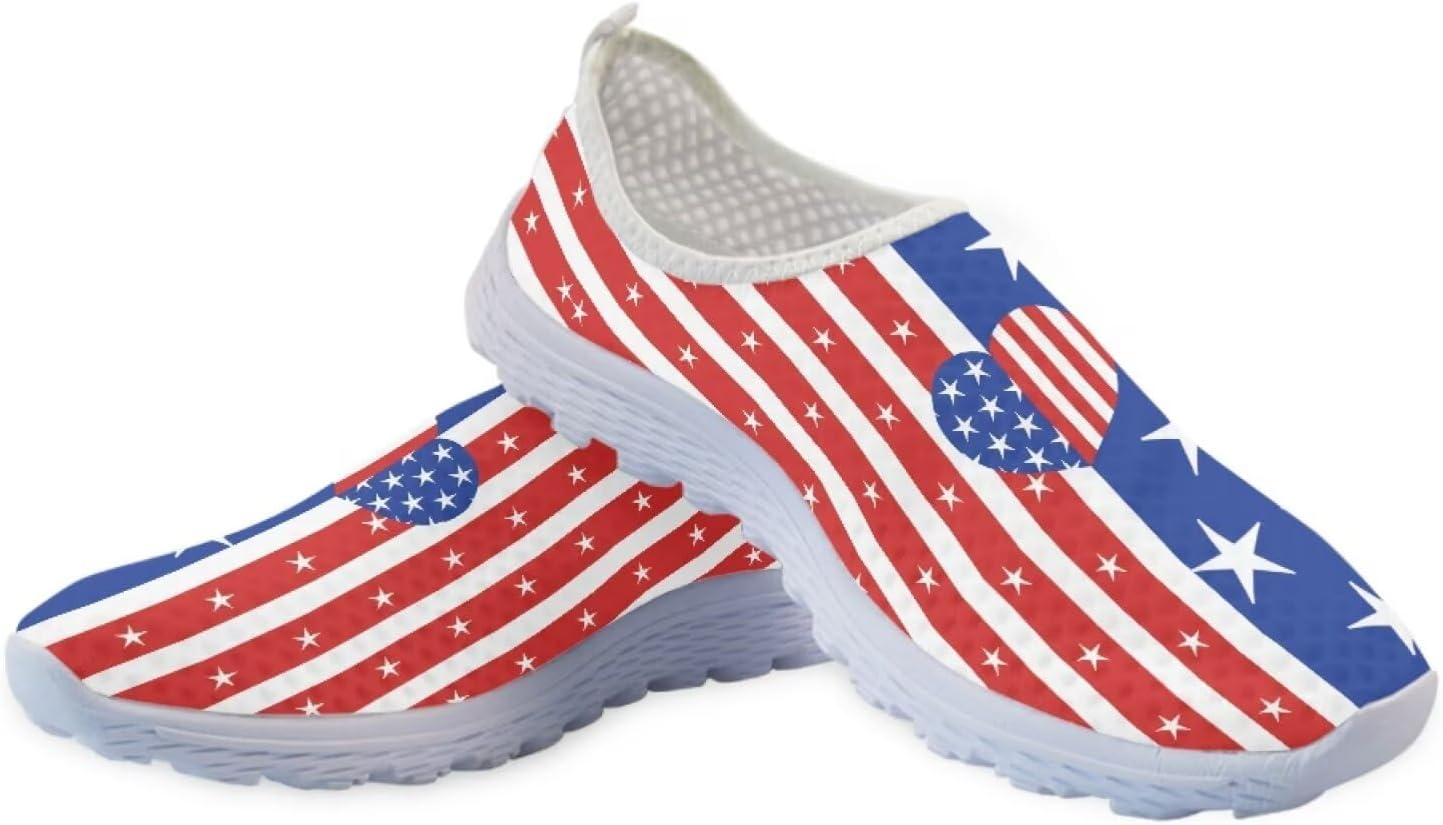 Кроссовки Jeiento Slip On из сетки для женщин и мужчин, дышащие, пляжные, водные, на плоской подошве, теннисные, для бега и повседневной носки, Love Heart Us Flag — фото 4