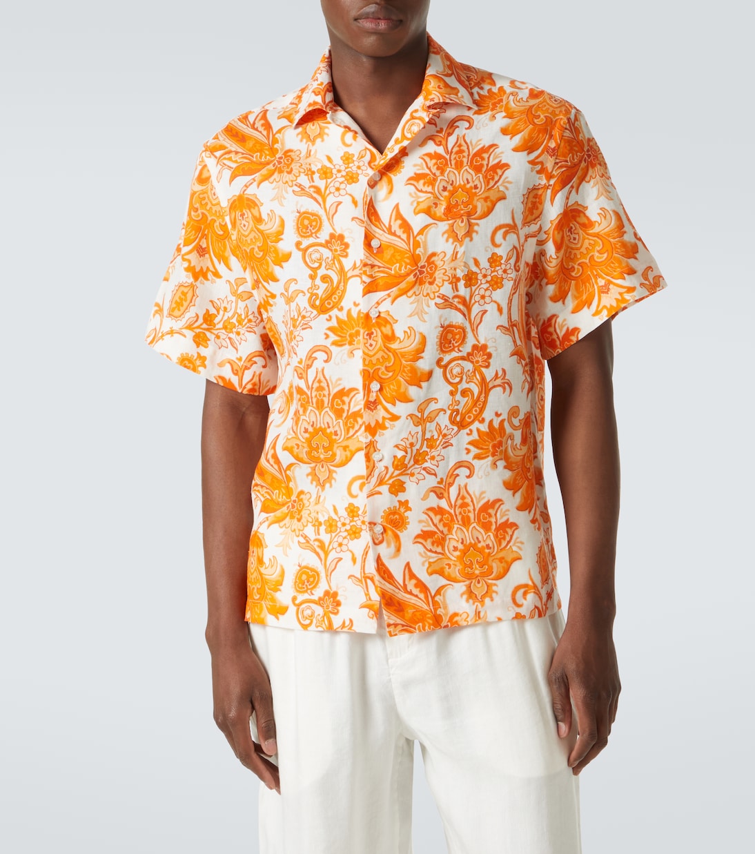 Льняная рубашка в стиле боулинг с узором пейсли Etro, Orange Exclusive — фото 3