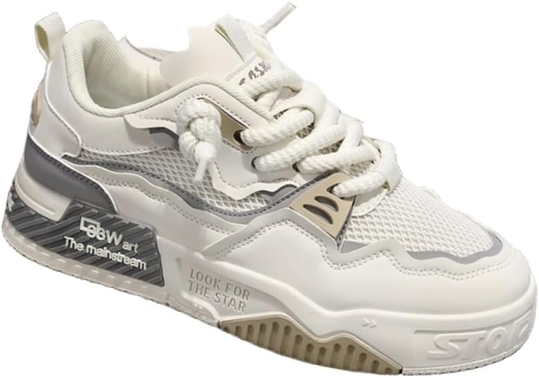 

Мужские кроссовки для скейтбординга большого размера - модные и повседневные - противоскользящие, дышащие, с шнуровкой, подходят для активного отдыха на улице, походов и ежедневной носки Fusecottc, бежевый