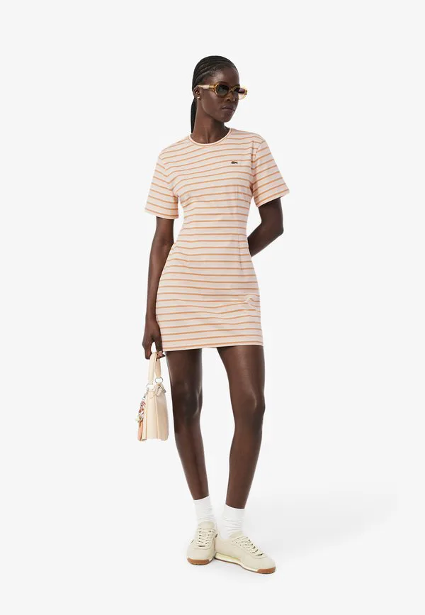 Платье трикотажное Lacoste Rose Pale Orange Blanc-Aw, полосатое, оранжевое — фото 2