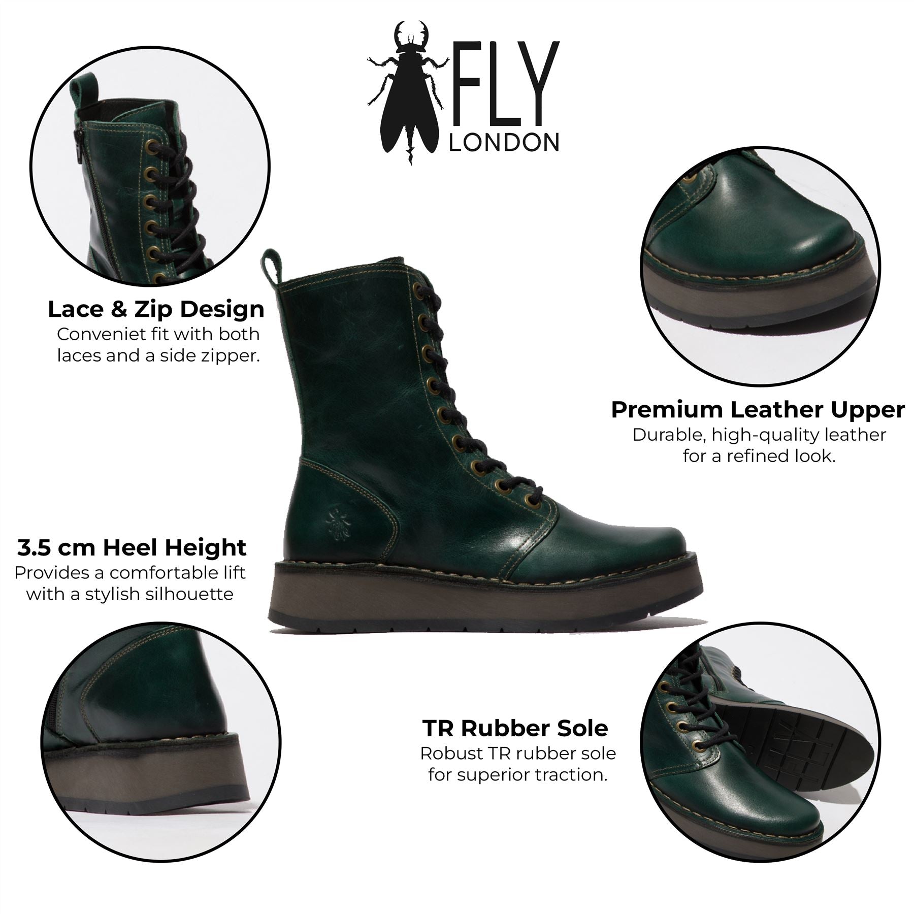 Женские повседневные кожаные ботинки Fly London RAMI043 на шнуровке зеленого цвета — фото 2