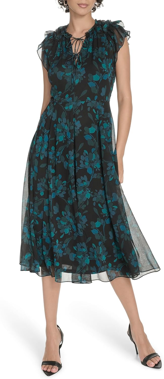 

Женское платье миди с рукавами-крылышками и завязкой на шее от Tommy Hilfiger, Cypress Multi