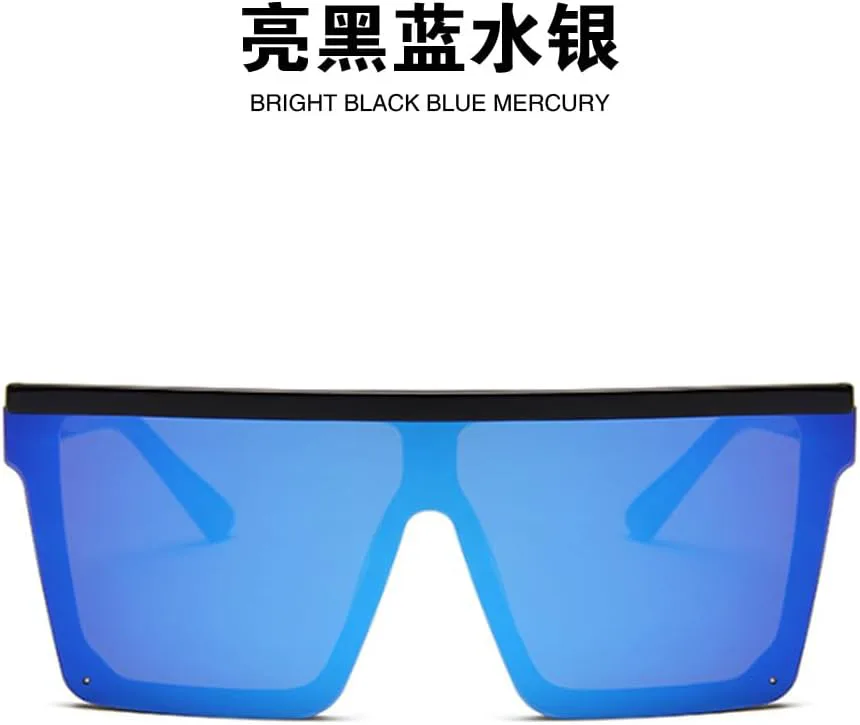 

Большие цельные защитные солнцезащитные очки для женщин и мужчин, квадратная оправа, для отдыха на природе, пляжа и путешествий Weloveushop, Bright Black Blue Mercury