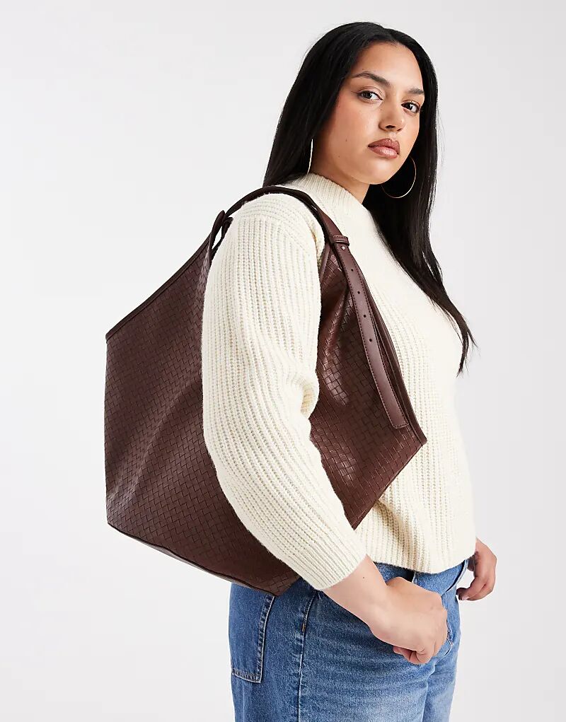 

Плетеная сумка-тоут ASOS DESIGN с трубчатой ручкой в форме вазы шоколадного цвета