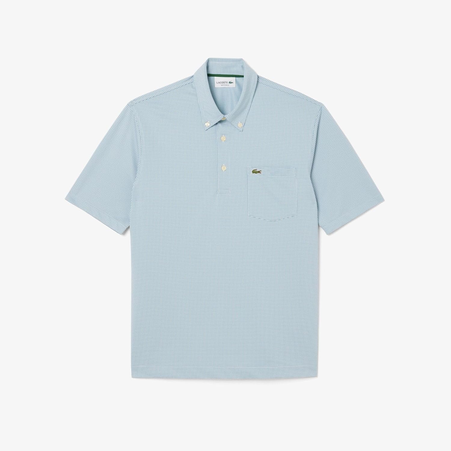 Футболка-поло Lacoste мужская, дезодорирующая, быстросохнущая, с защитой от УФ-излучения, в мелкую клетку, серовато-синий — фото 4