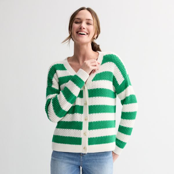 

Женский кардиган с пуговицами спереди Sonoma Goods For Life, цвет bold green stripe