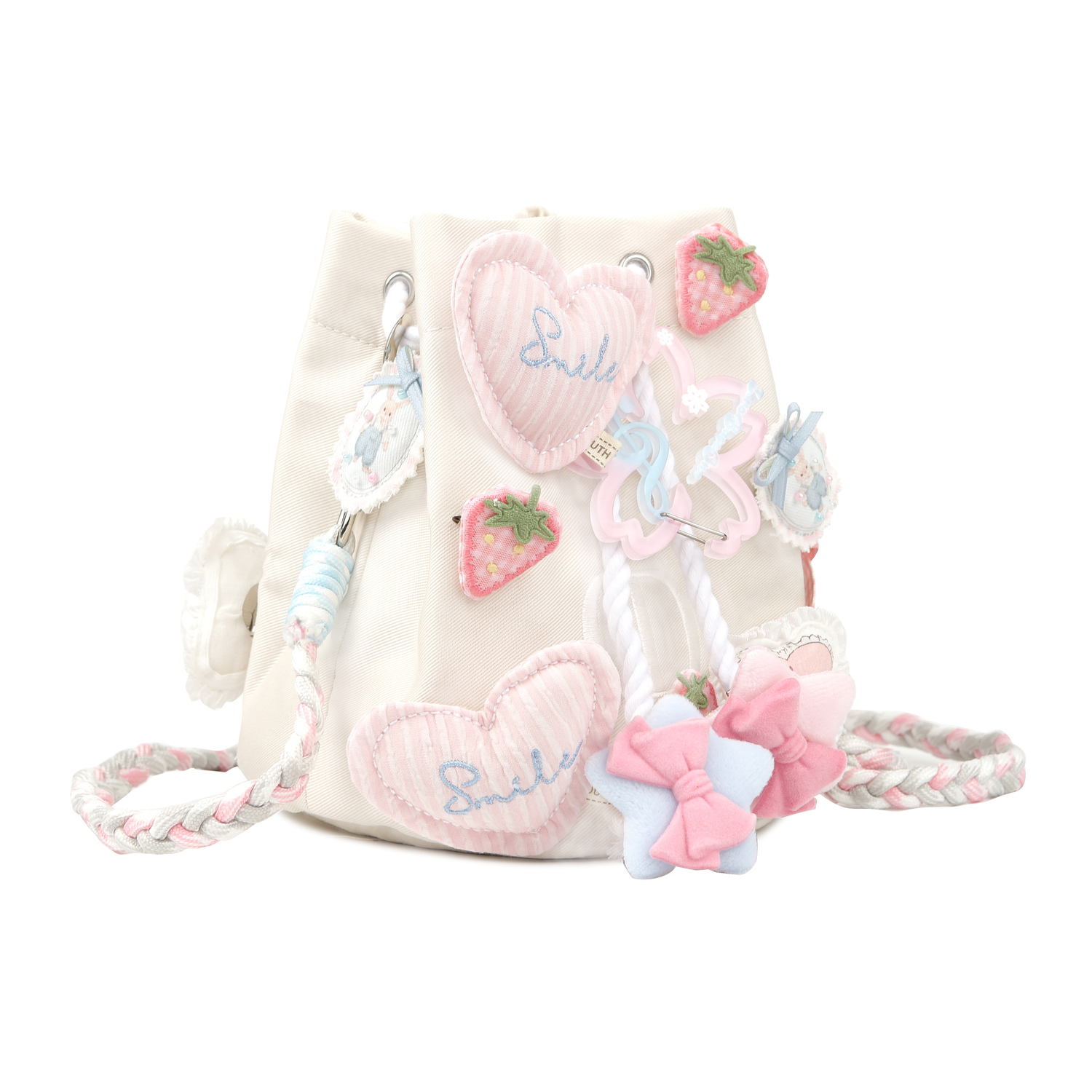 DIOR Кастомная косметичка Jiuli, Xiaostrawberry, модная стильная сумочка-мешок через плечо с завязками, белая — фото 3