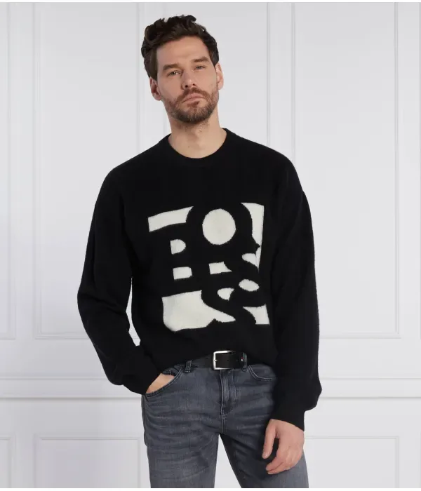 Шерстяной свитер Loskar regular fit Boss, черный — фото 3