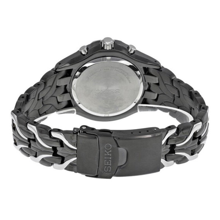 

Светоактивируемый кварцевый механизм Мужские часы SEIKO с черным циферблатом на стальном браслете