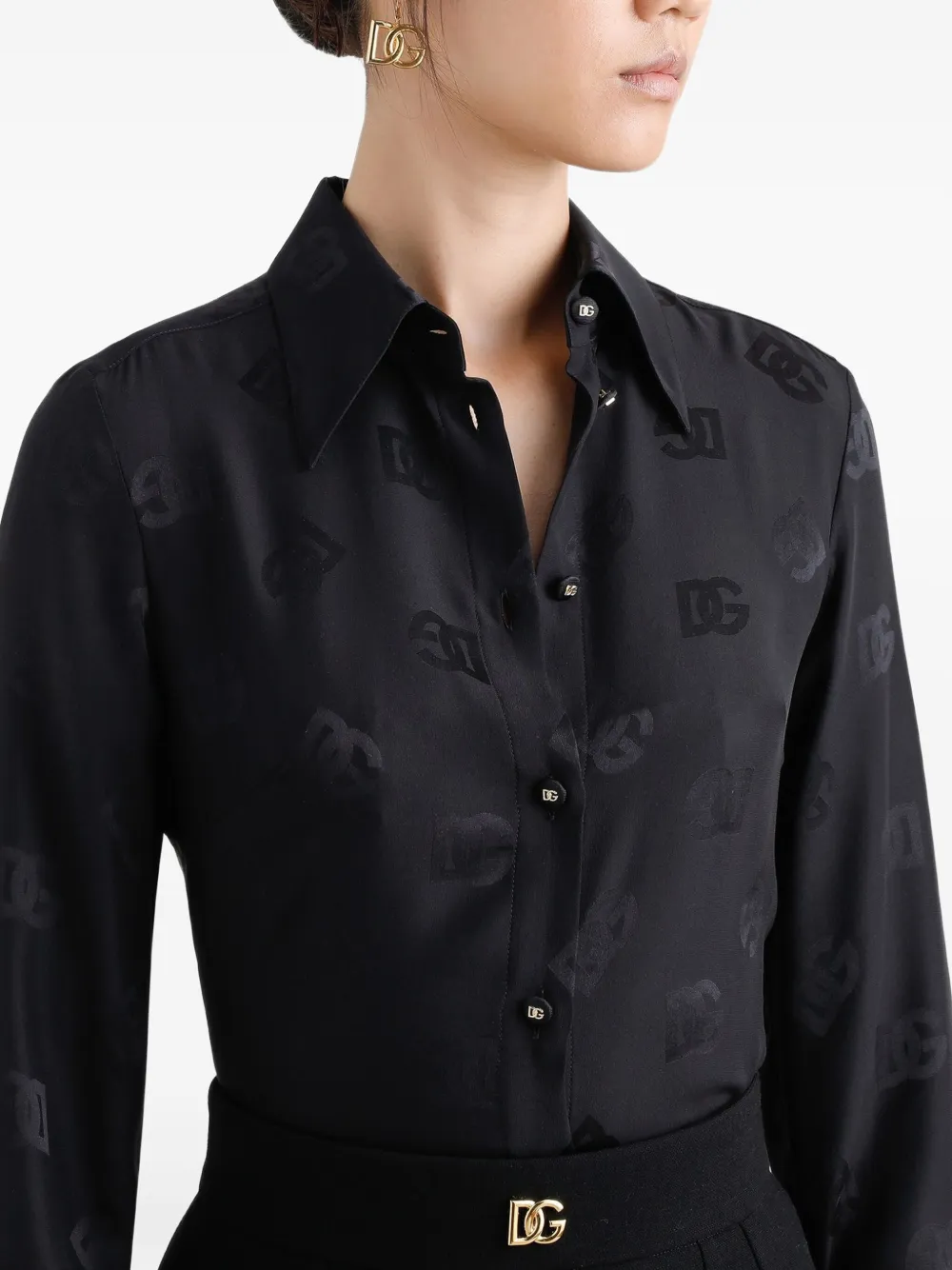 Жаккардовая рубашка с логотипом Dolce & Gabbana, черный — фото 4