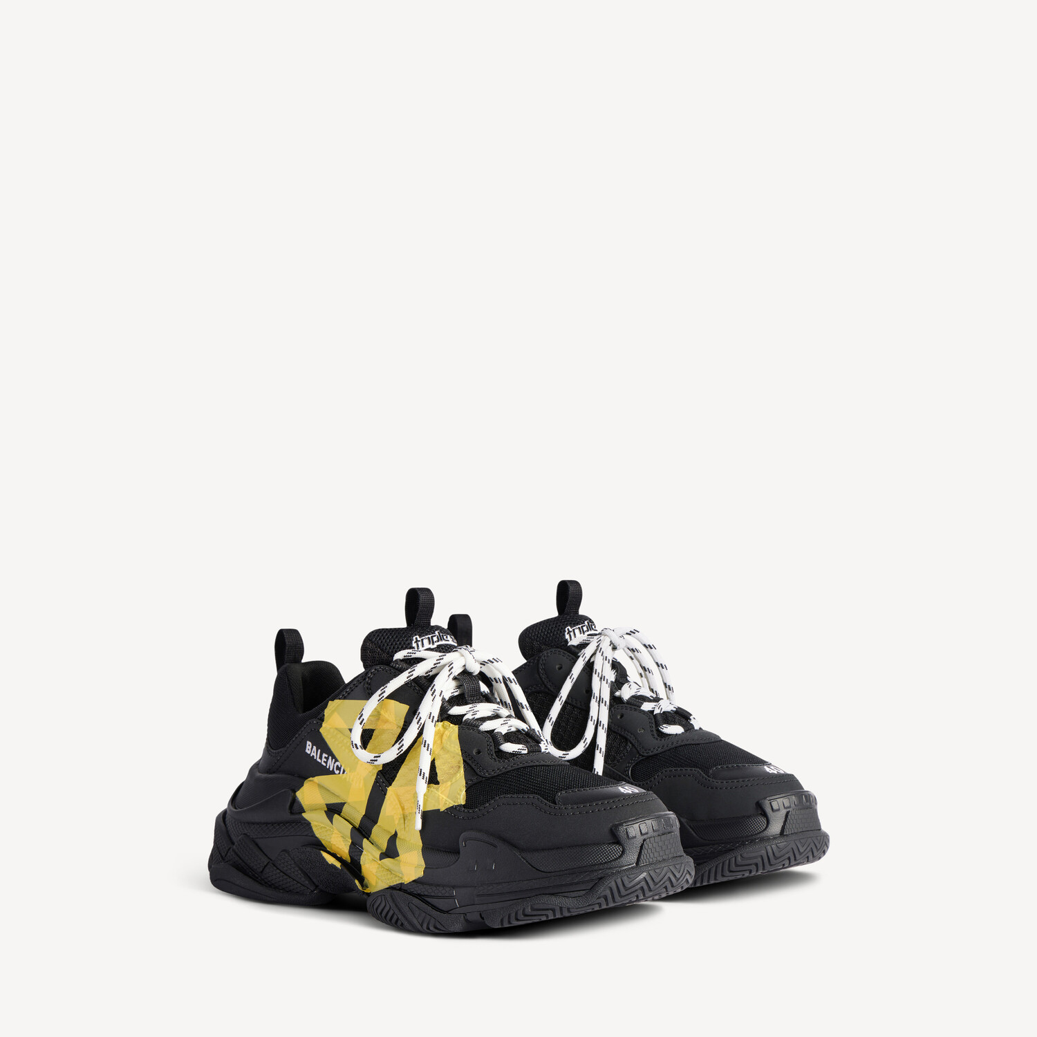 BALENCIAGA Женские кроссовки Triple S Tape Type в черно-желтом цвете — фото 2