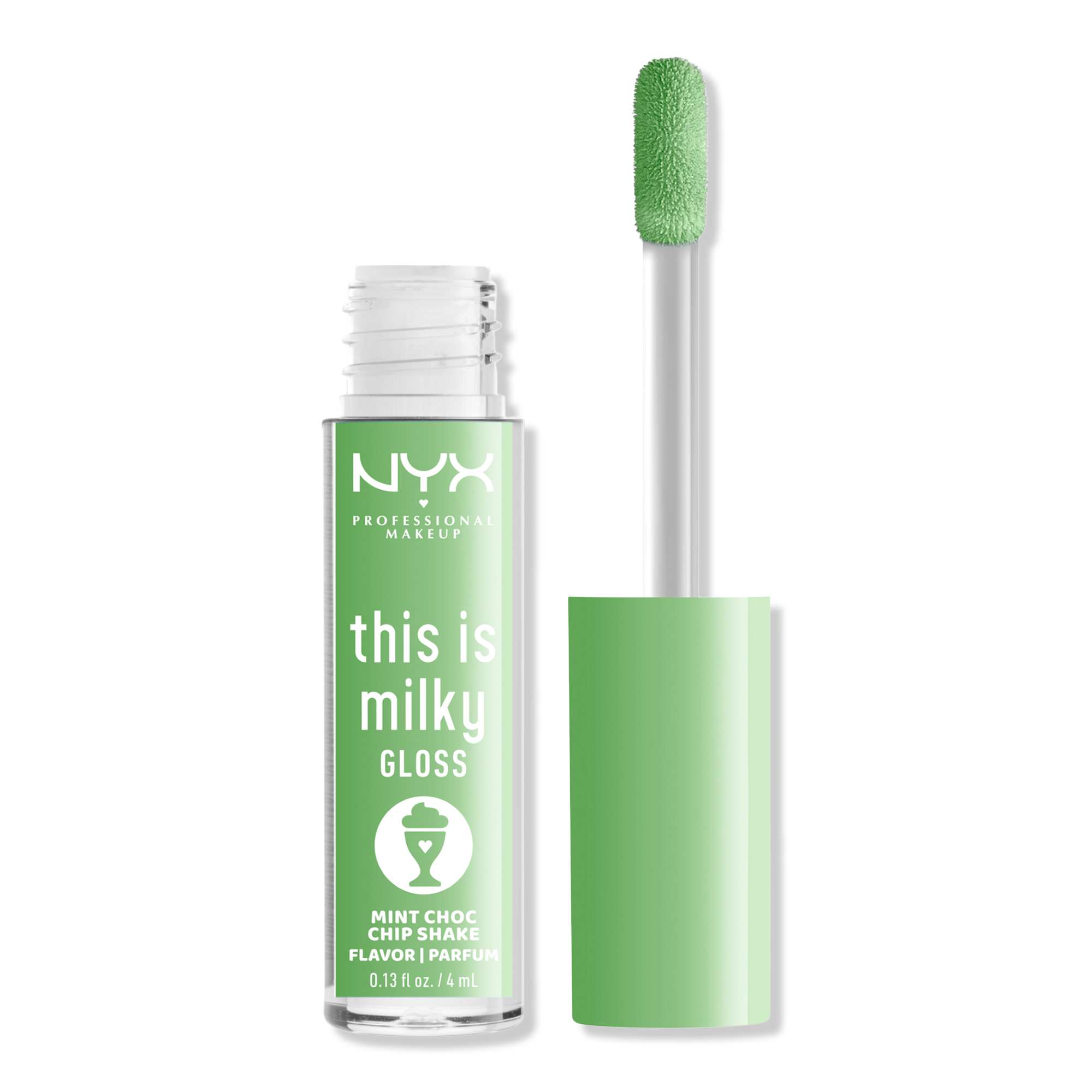 

Это веганский блеск для губ Milky Gloss Milkshakes. NYX Professional Makeup, Mint Choc Chip Shake (mint green)