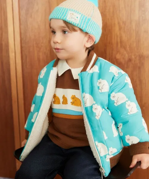 Детская куртка-бомбер reversible big bear padded moimoln, сине-зеленый