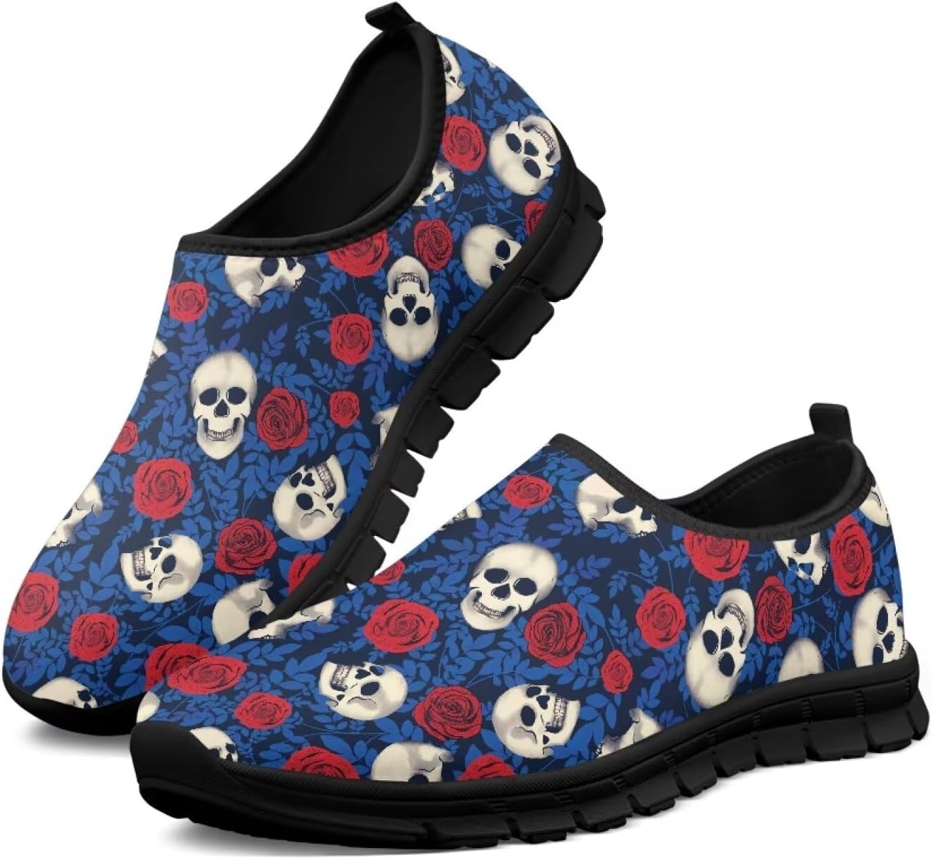 

Мужские повседневные туфли-слипоны с низким вырезом, спортивные кроссовки-лоферы с черепом и скелетом, противоскользящие, для прогулок и бега, размеры US5-14 Qoiuvncy, синий