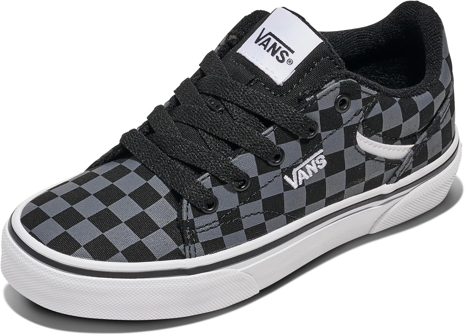 

Vans Unisex-Child Seldan Shoe | Детские ретро-кроссовки в стиле теннис для мальчиков и девочек, повседневная мода, Checkerboard Black/Pewter