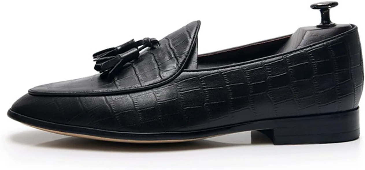 

Мужские лоферы с кисточками Santimon, без застежки, повседневные и элегантные, из натуральной кожи, пенни-лоферы, для выпускного, свадьбы, официальных мероприятий, деловые туфли и смокинговые мокасины для мужчин, черный