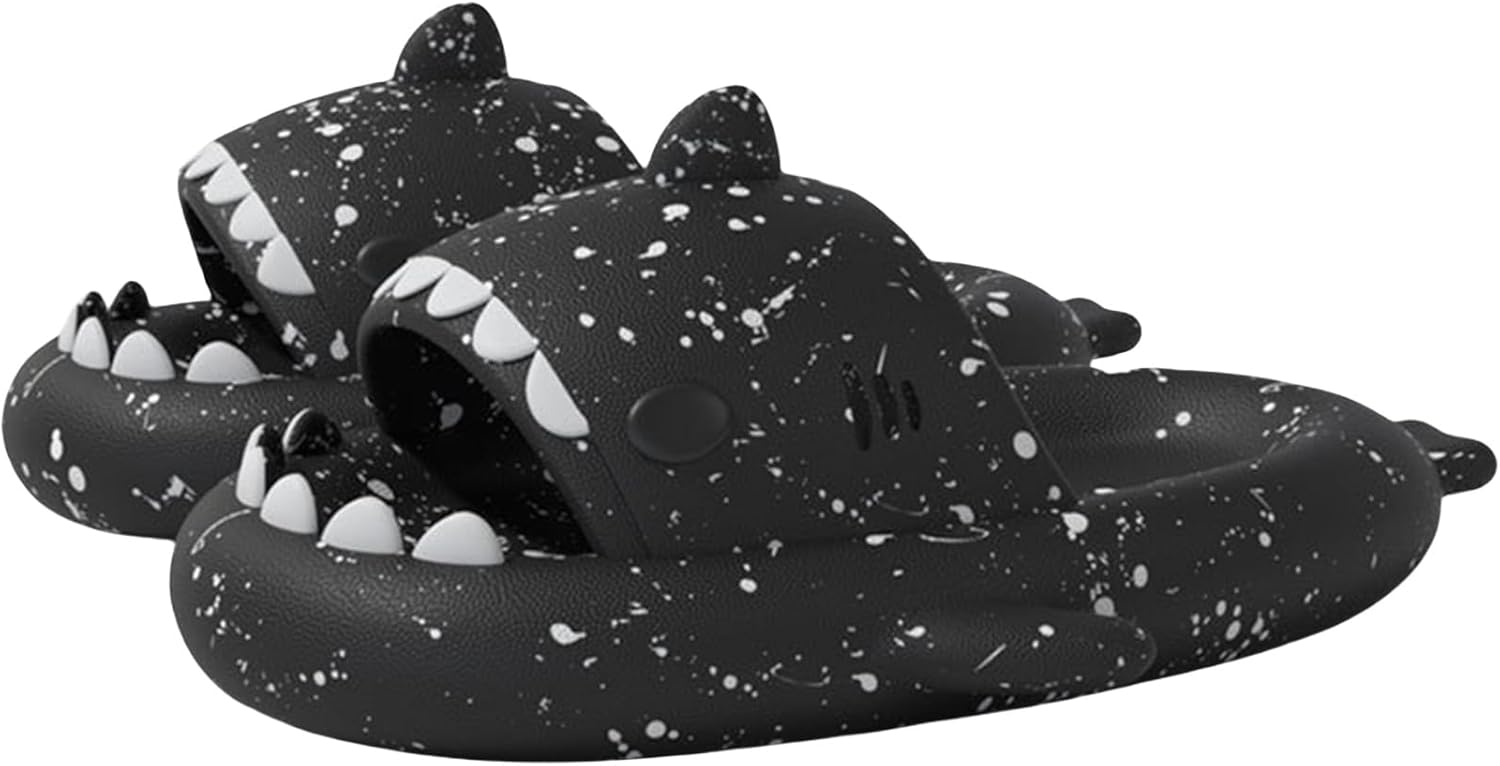 

Тапочки YTHSPNZE в виде акулы, оригинальные и интересные тапочки в виде облачной акулы, нескользящие быстросохнущие тапочки в виде акулы, тапочки из материала EVA в виде акулы «Звездный свет», черный