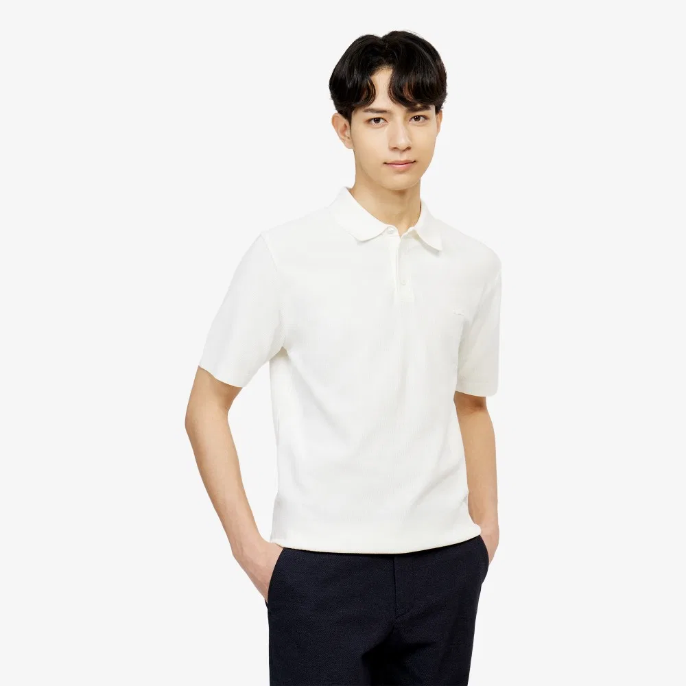 Мужская кремовая футболка-поло из свитера пике от Lacoste