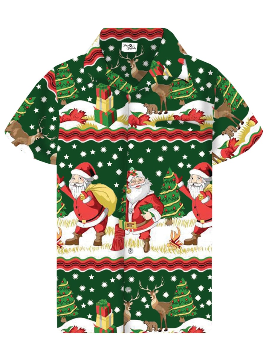 

Рубашка на пуговицах классического кроя King Kameha Christmas Border Print, зеленый