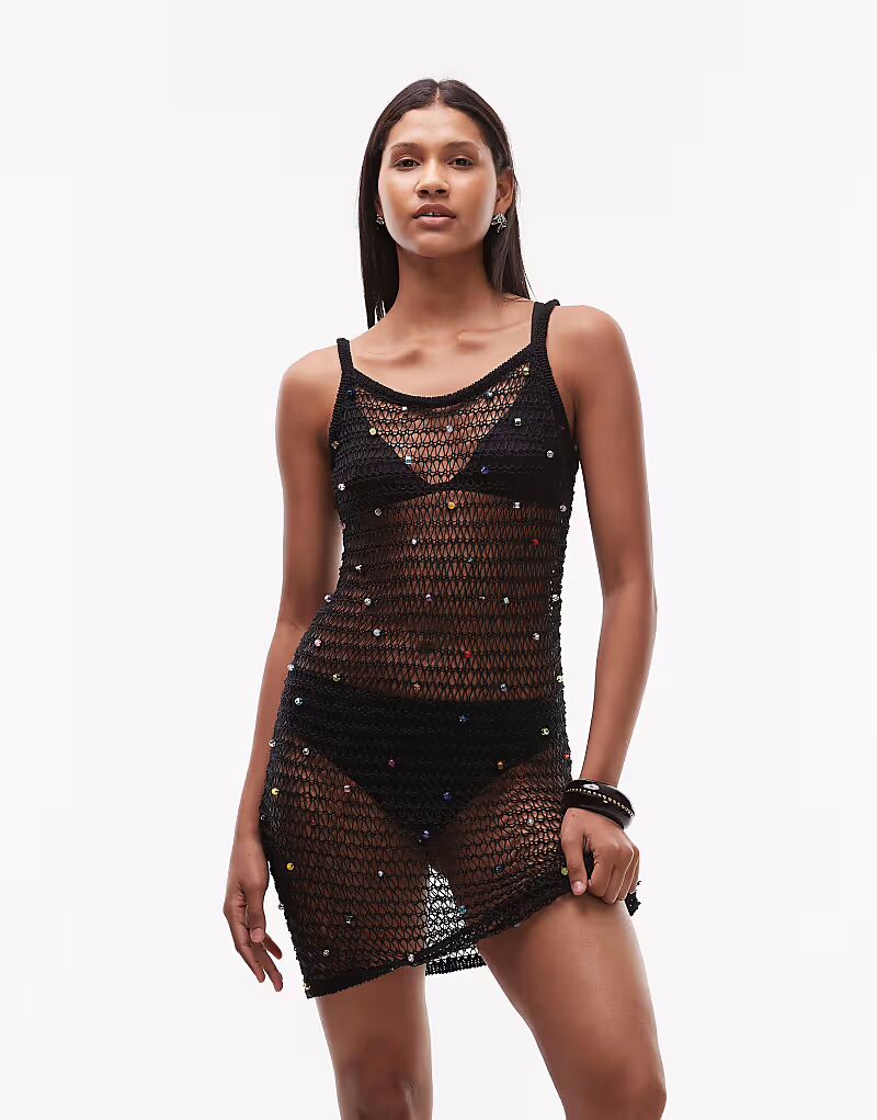 

Трикотажное мини-платье Topshop с разноцветными бусинами