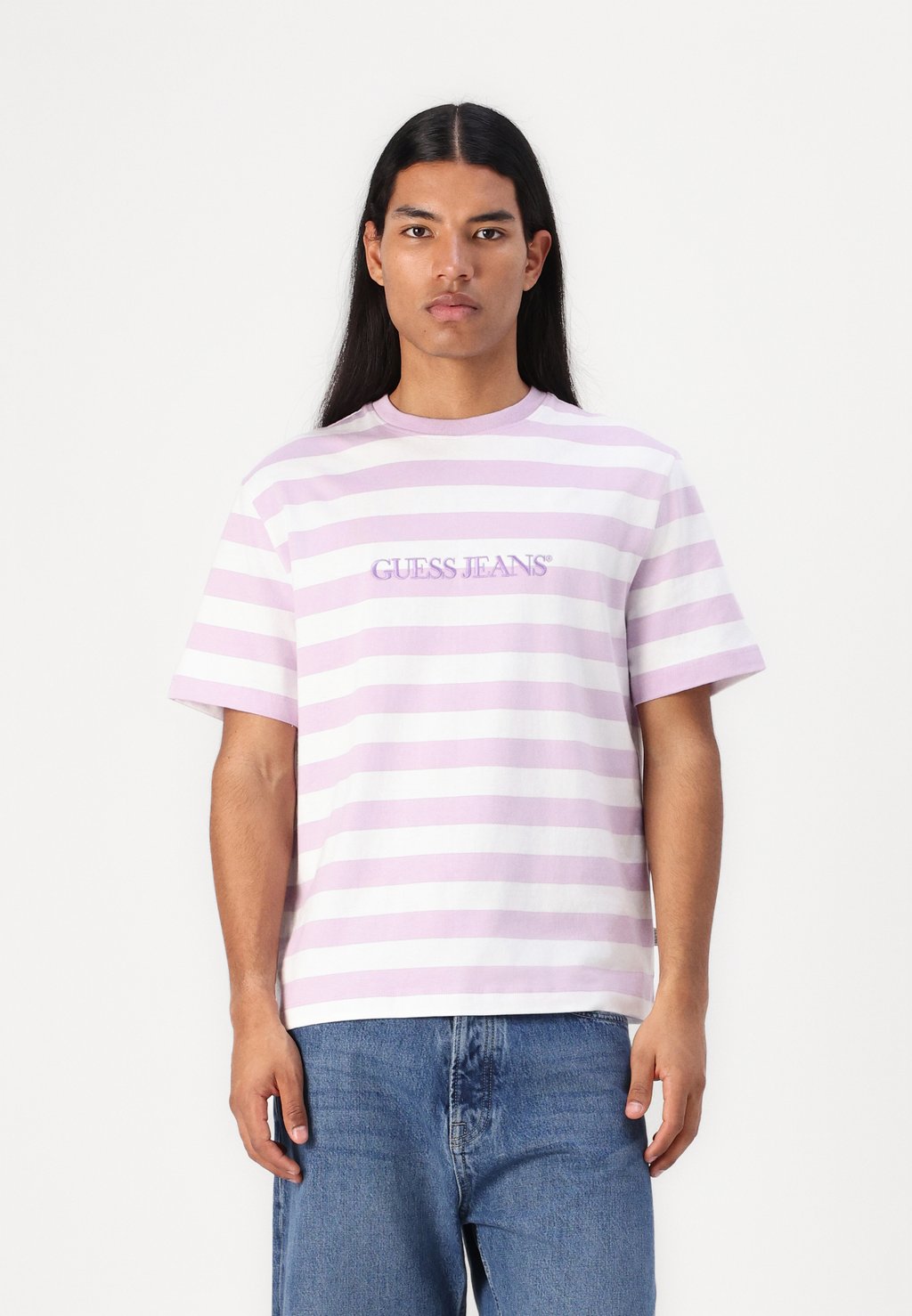

Футболка с принтом STRIPED TEE Guess Jeans, розовый