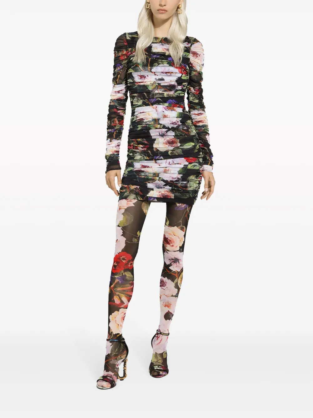 Короткое платье с цветочным принтом DOLCE & GABBANA, нейтральный — фото 3