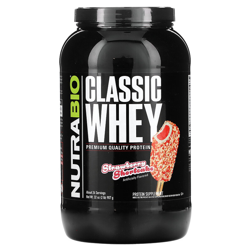 

NutraBio, Classic Whey Protein, клубничное песочное печенье, 907 г (2 фунта)