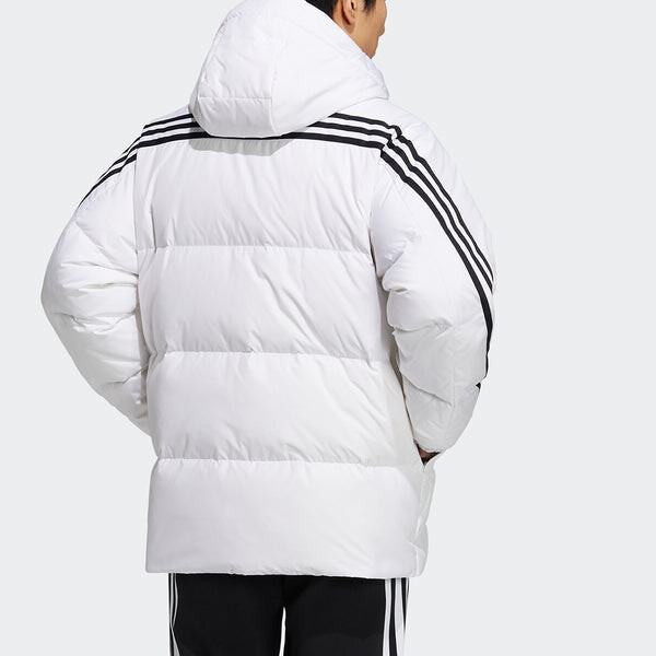 Пуховик adidas 3st Puffy Dwn J Casual Sports Stay Warm hooded down Jacket White, белый — фото 4