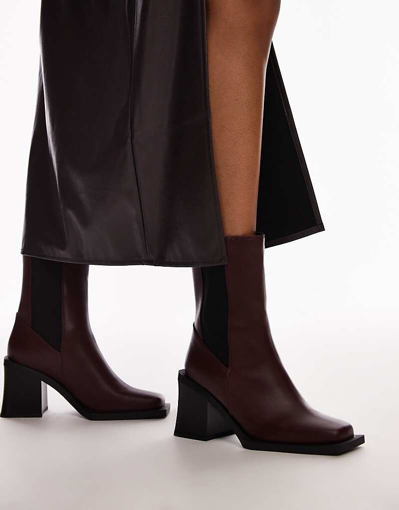 Бордовые ботинки челси на блочном каблуке Topshop Nisha