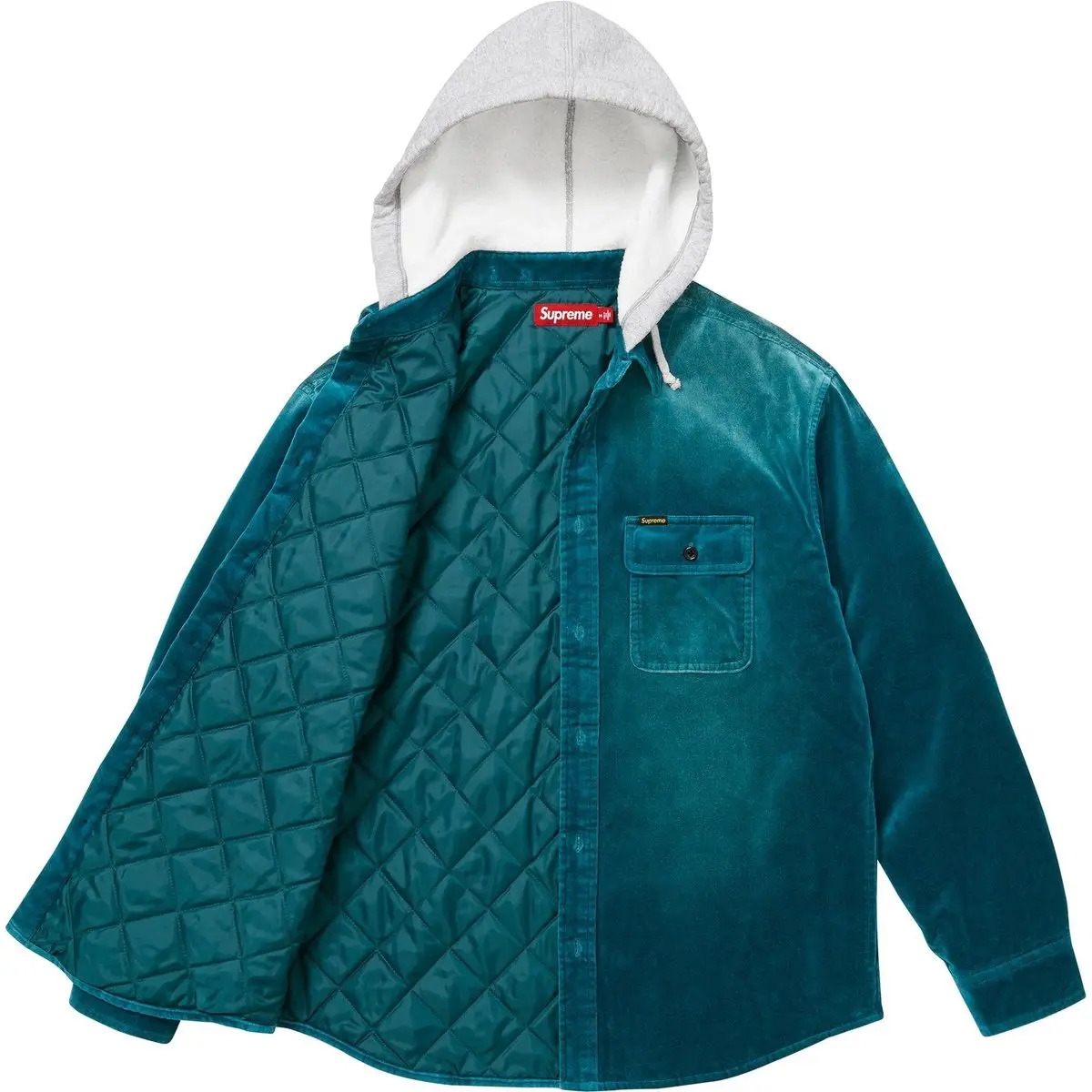 Утепленная стеганая рубашка с капюшоном из вельвета unisex Supreme, лео принт/лео принт — фото 3