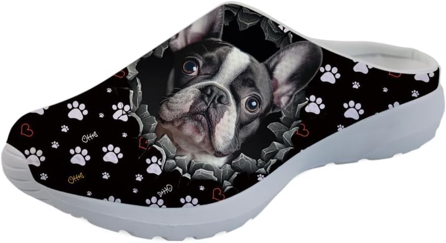 

Forchrinse Hawaiian Palm Tree Watercolor Sky Beach Женские слипоны-мюли Мужские прогулочные кроссовки Садовые сабо Домашние туфли Легкие, Bull Dog Paw Print