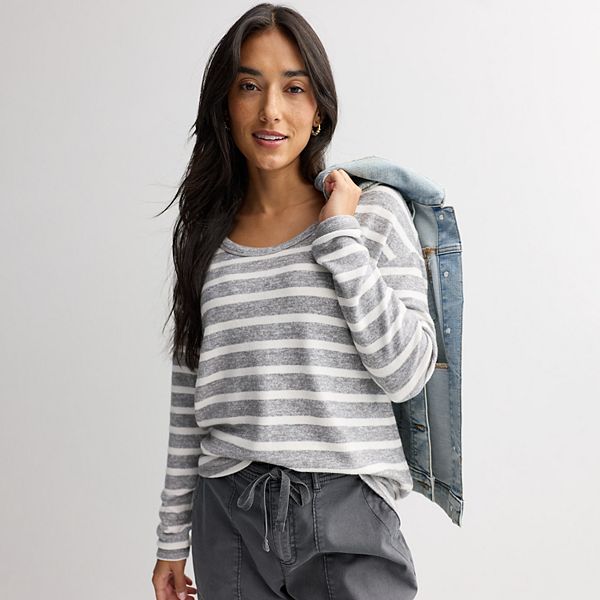 

Женская уютная туника-футболка Sonoma Goods For Life, Gray Heather Stripe