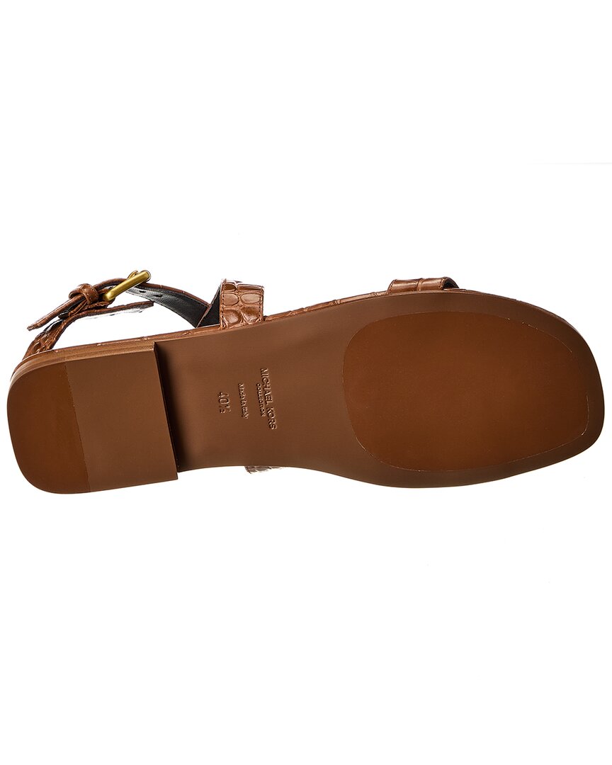 Michael Kors Collection Bridgette Croc-Embossed Leather Sandal, коричневый — фото 4