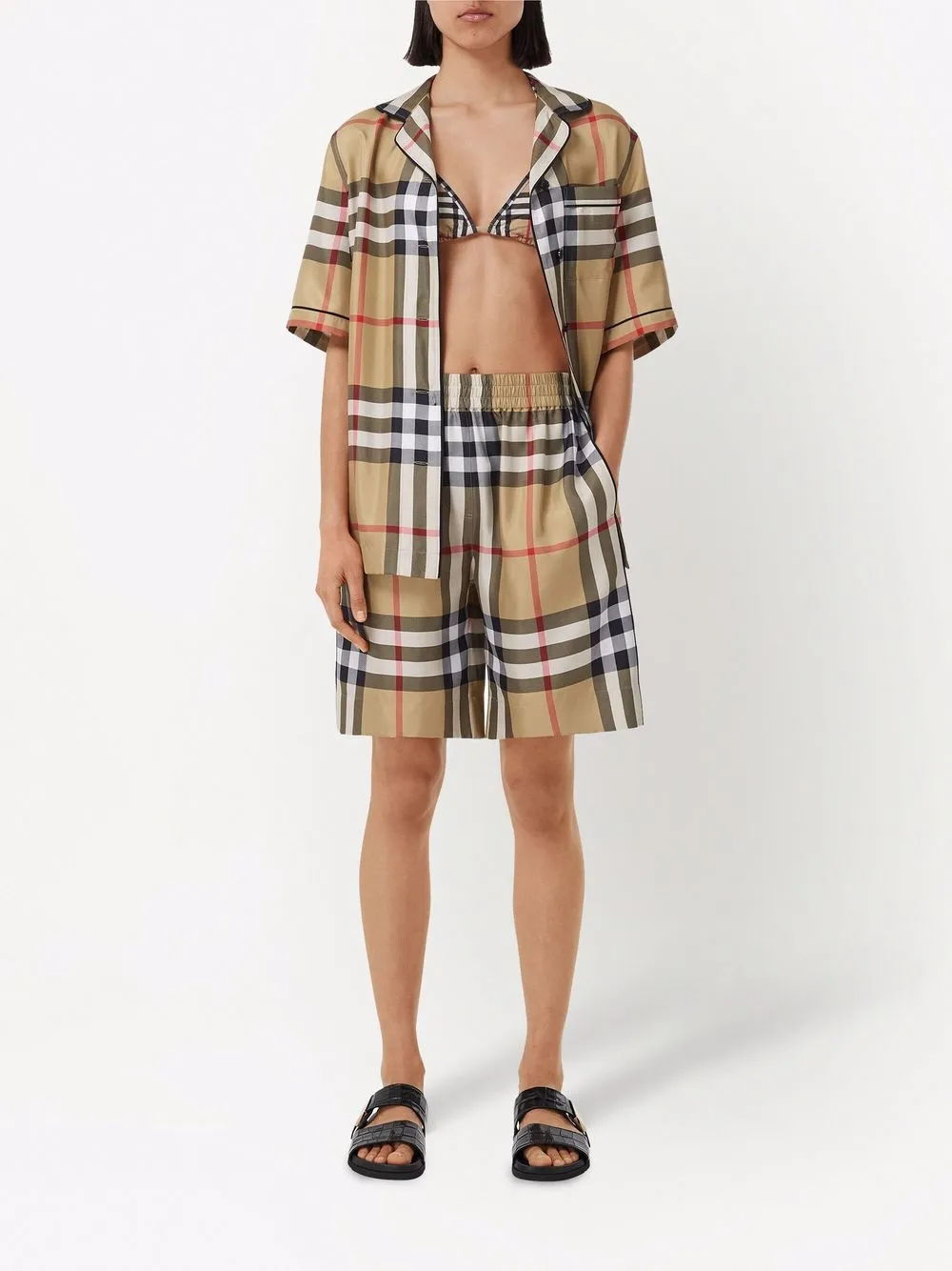Шелковая рубашка Burberry Vintage Check, клетка, нейтральный — фото 2