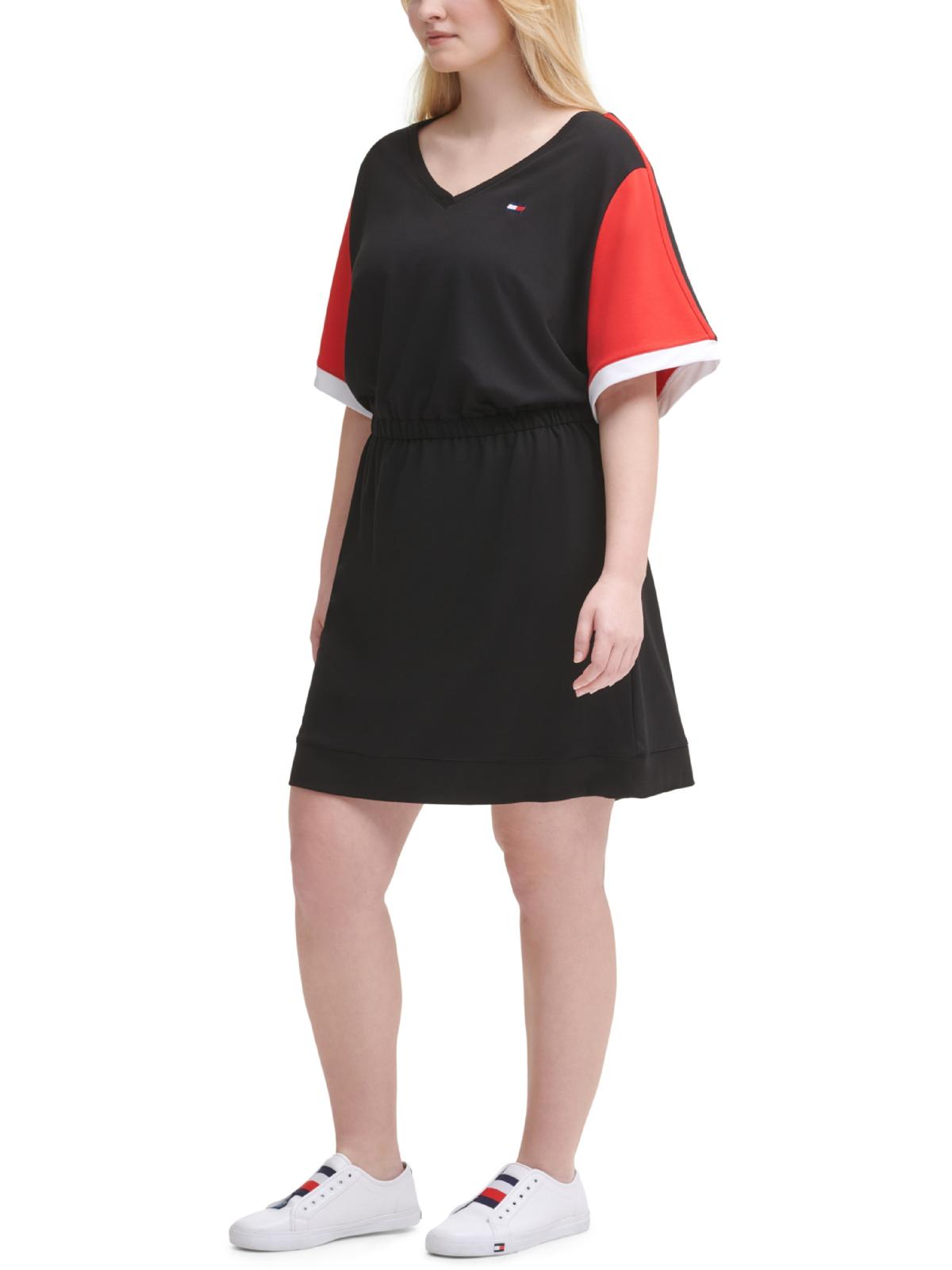 

Плюс Женское Короткое Платье-Футболка Цветные Блоки Tommy Hilfiger Sport, черный