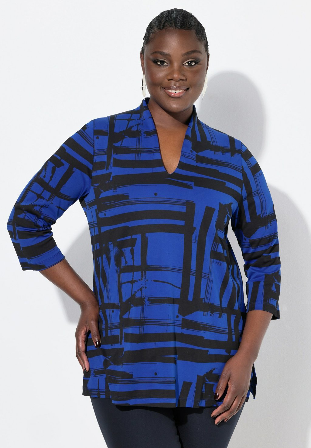 

Топ с длинными рукавами GRAPHIC PRINT 3/4 SLEEVE PIMA Ulla Popken, синий