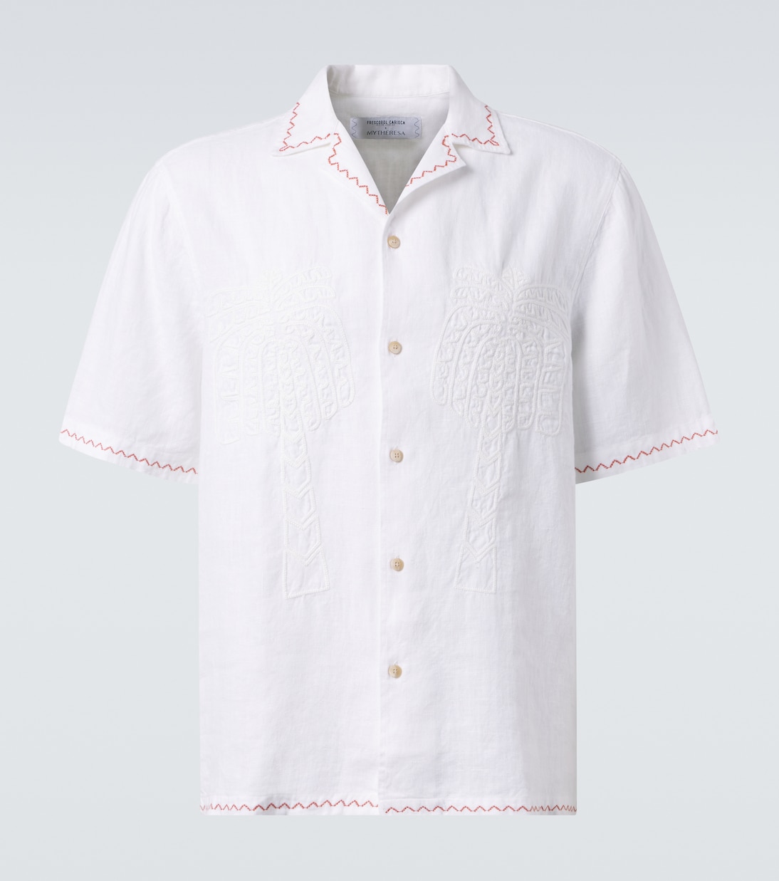 

Флавио вышитая льняная рубашка для боулинга Frescobol Carioca, White & Burnt Orange