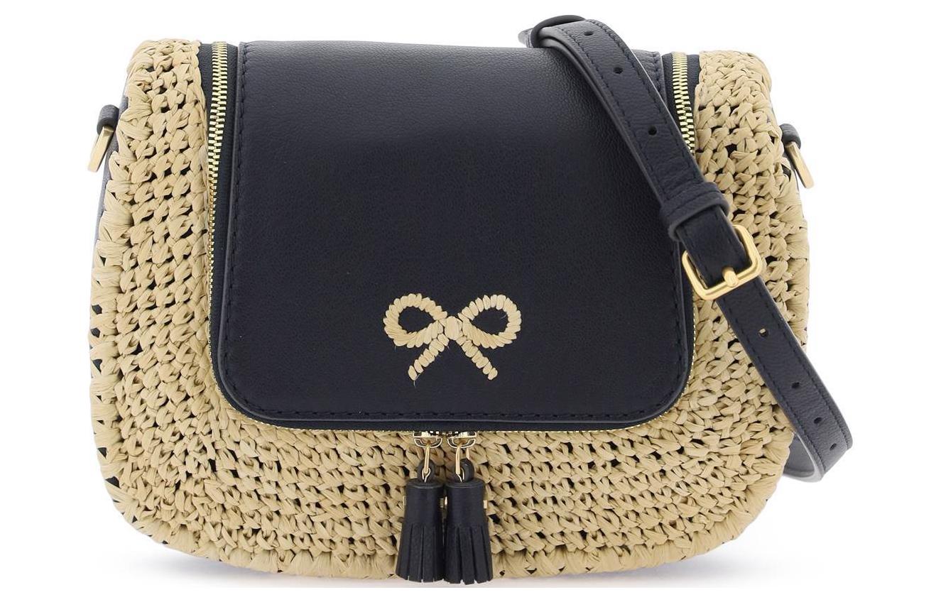 

Anya Hindmarch Рюкзак-кроссбоди из рафии, женская сумка через плечо бежевый и marine blue