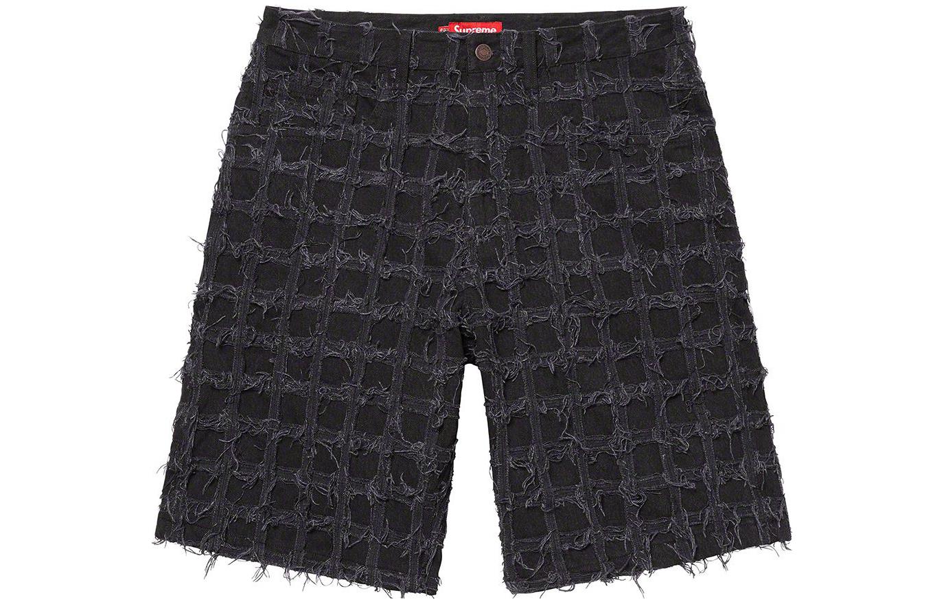Потрепанные джинсовые шорты мешковатого кроя Supreme в технике пэчворк, цвет выстиранный синий/выстиранный синий — фото 2
