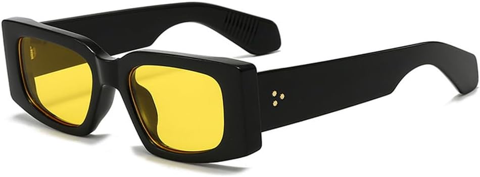 

Модные женские солнцезащитные очки в винтажном стиле с заклепками, мужские желто-синие очки с защитой от УФ-излучения UV400, трендовые панк-солнцезащитные очки TKKTLLT, Black Yellow